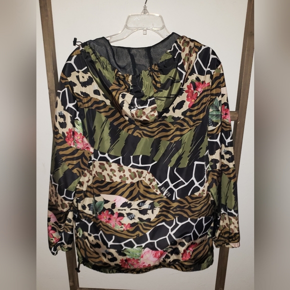 Animal Print Floral Hooded Woman Windbreaker Jacket Size L - Picture 8 of 8